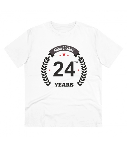 Men's PC Cotton 24th Anniversary Printed T Shirt (Color: White, Thread Count: 180GSM)