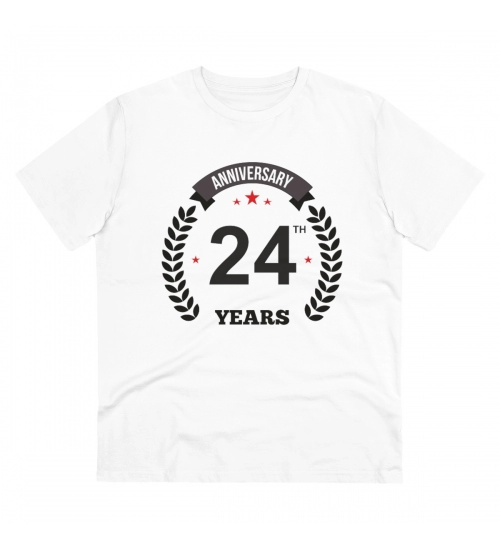 Men's PC Cotton 24th Anniversary Printed T Shirt (Color: White, Thread Count: 180GSM)