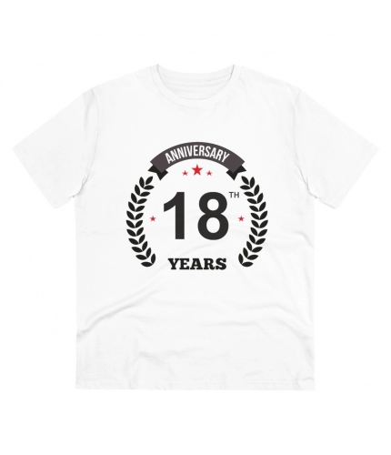Men's PC Cotton 18th Anniversary Printed T Shirt (Color: White, Thread Count: 180GSM)
