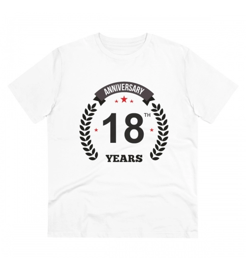 Men's PC Cotton 18th Anniversary Printed T Shirt (Color: White, Thread Count: 180GSM)