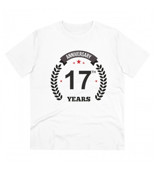 Men's PC Cotton 17th Anniversary Printed T Shirt (Color: White, Thread Count: 180GSM)
