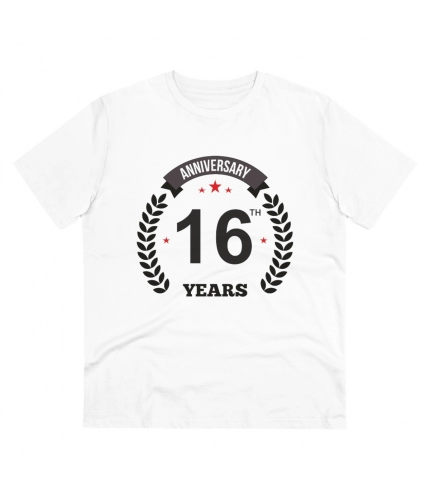 Men's PC Cotton 16th Anniversary Printed T Shirt (Color: White, Thread Count: 180GSM)