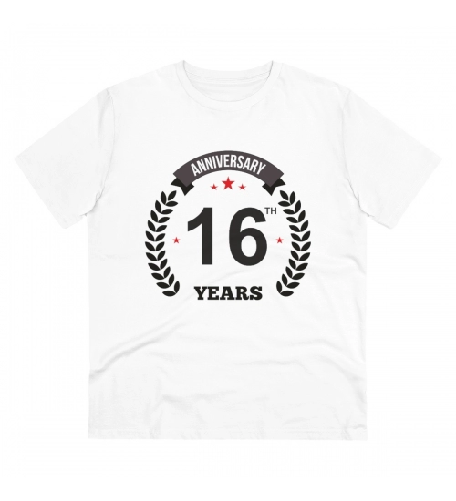 Men's PC Cotton 16th Anniversary Printed T Shirt (Color: White, Thread Count: 180GSM)