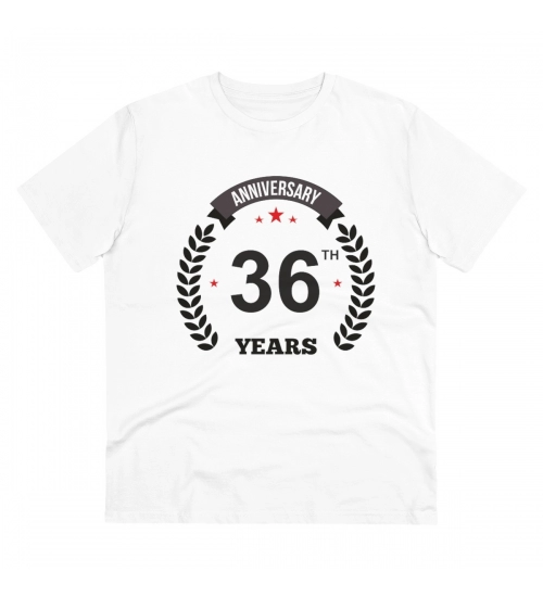 Men's PC Cotton 36th Anniversary Printed T Shirt (Color: White, Thread Count: 180GSM)