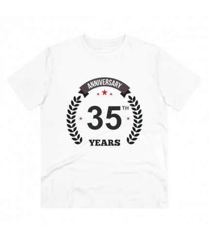 Men's PC Cotton 35th Anniversary Printed T Shirt (Color: White, Thread Count: 180GSM)