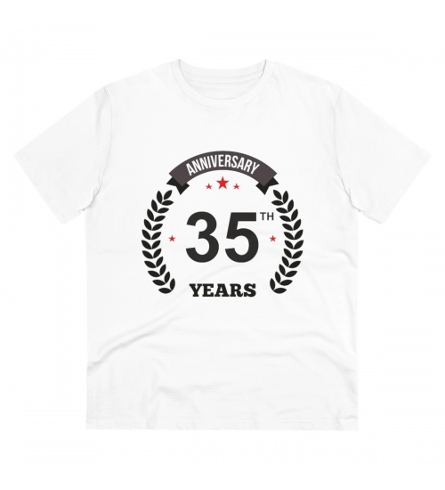 Men's PC Cotton 35th Anniversary Printed T Shirt (Color: White, Thread Count: 180GSM)