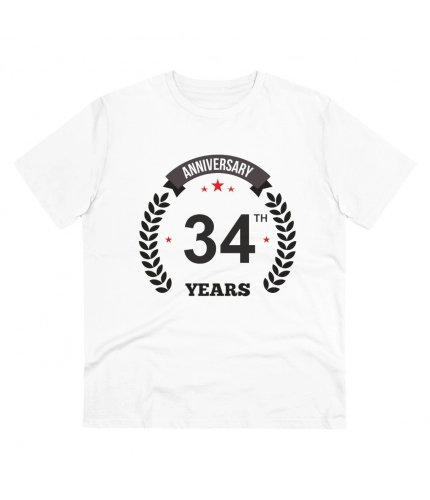 Men's PC Cotton 34th Anniversary Printed T Shirt (Color: White, Thread Count: 180GSM)
