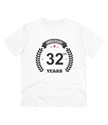 Men's PC Cotton 32nd Anniversary Printed T Shirt (Color: White, Thread Count: 180GSM)
