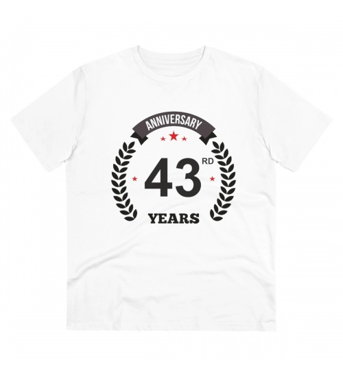 Men's PC Cotton 43rd Anniversary Printed T Shirt (Color: White, Thread Count: 180GSM)