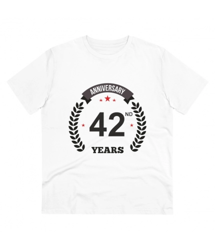 Men's PC Cotton 42nd Anniversary Printed T Shirt (Color: White, Thread Count: 180GSM)