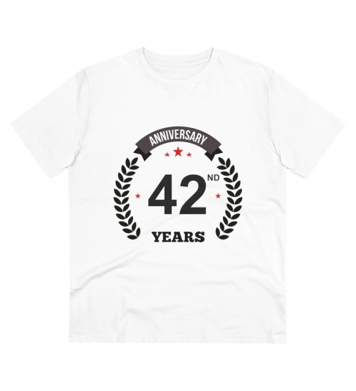 Men's PC Cotton 42nd Anniversary Printed T Shirt (Color: White, Thread Count: 180GSM)