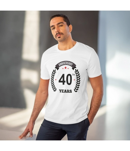 Men's PC Cotton 40th Anniversary Printed T Shirt (Color: White, Thread Count: 180GSM)