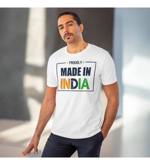 Men's PC Cotton Made In India Printed T Shirt (Color: White, Thread Count: 180GSM)
