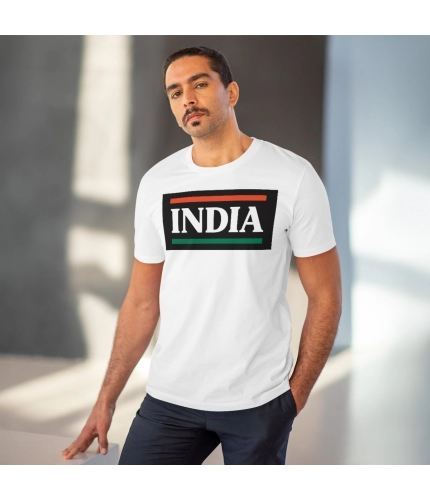 Men's PC Cotton India Printed T Shirt (Color: White, Thread Count: 180GSM) Men's PC Cotton India Printed T Shirt (Color: White, Thread Count: 180GSM)