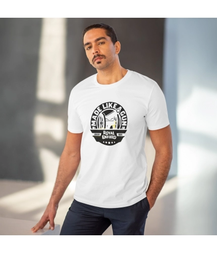 Men's PC Cotton Bike Ride Design Printed T Shirt (Color: White, Thread Count: 180GSM)