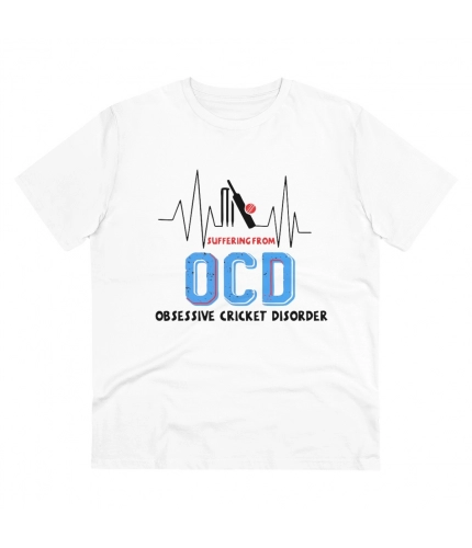 Men's PC Cotton Cricket Design Printed T Shirt (Color: White, Thread Count: 180GSM)