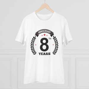 Generic Men's PC Cotton 8th Anniversary Printed T Shirt (Color: White, Thread Count: 180GSM)
