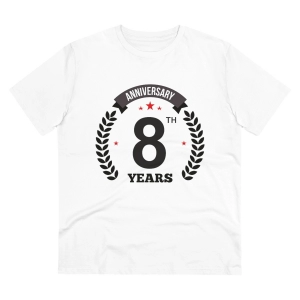 Generic Men's PC Cotton 8th Anniversary Printed T Shirt (Color: White, Thread Count: 180GSM)