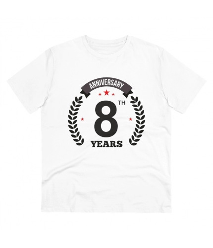 Men's PC Cotton 8th Anniversary Printed T Shirt (Color: White, Thread Count: 180GSM)