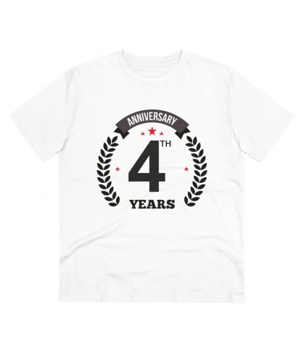 Men's PC Cotton 4th Anniversary Printed T Shirt (Color: White, Thread Count: 180GSM)