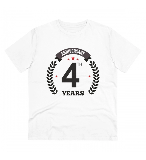 Men's PC Cotton 4th Anniversary Printed T Shirt (Color: White, Thread Count: 180GSM)