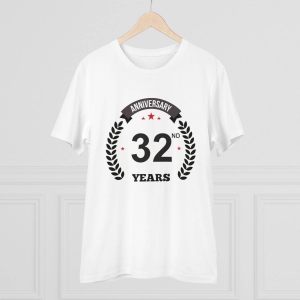 Generic Men's PC Cotton 32nd Anniversary Printed T Shirt (Color: White, Thread Count: 180GSM)