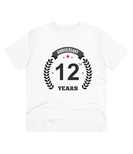 Men's PC Cotton 12th Anniversary Printed T Shirt (Color: White, Thread Count: 180GSM)
