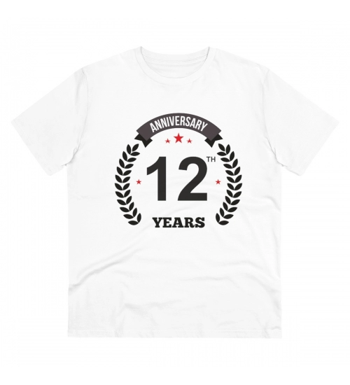 Men's PC Cotton 12th Anniversary Printed T Shirt (Color: White, Thread Count: 180GSM)