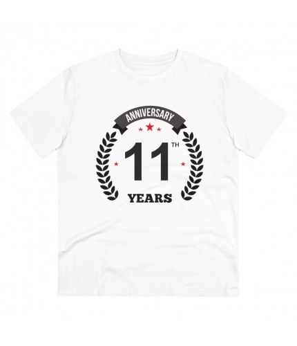 Men's PC Cotton 11th Anniversary Printed T Shirt (Color: White, Thread Count: 180GSM)