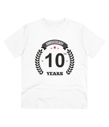 Men's PC Cotton 10th Anniversary Printed T Shirt (Color: White, Thread Count: 180GSM)