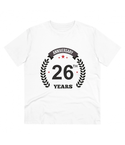 Men's PC Cotton 26th Anniversary Printed T Shirt (Color: White, Thread Count: 180GSM)