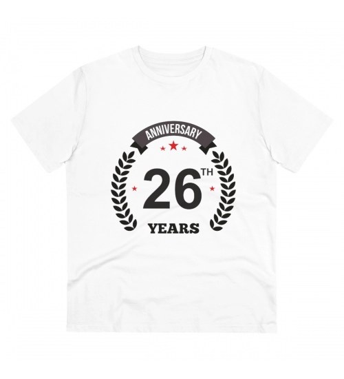 Men's PC Cotton 26th Anniversary Printed T Shirt (Color: White, Thread Count: 180GSM)