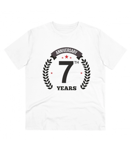 Men's PC Cotton 7th Anniversary Printed T Shirt (Color: White, Thread Count: 180GSM)