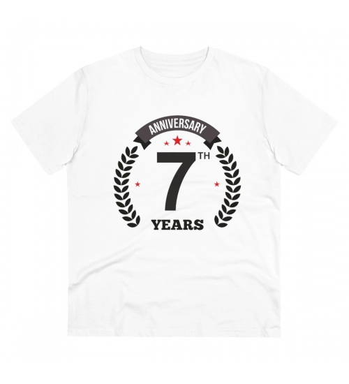 Men's PC Cotton 7th Anniversary Printed T Shirt (Color: White, Thread Count: 180GSM)
