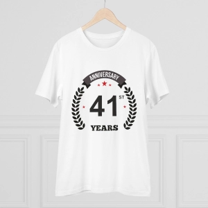 Generic Men's PC Cotton 41st Anniversary Printed T Shirt (Color: White, Thread Count: 180GSM)