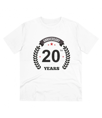 Men's PC Cotton 20th Anniversary Printed T Shirt (Color: White, Thread Count: 180GSM)