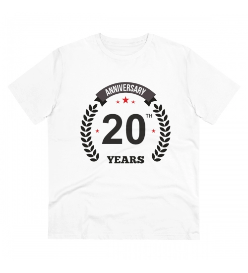 Men's PC Cotton 20th Anniversary Printed T Shirt (Color: White, Thread Count: 180GSM)