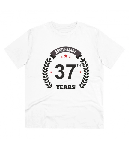 Men's PC Cotton 37th Anniversary Printed T Shirt (Color: White, Thread Count: 180GSM)