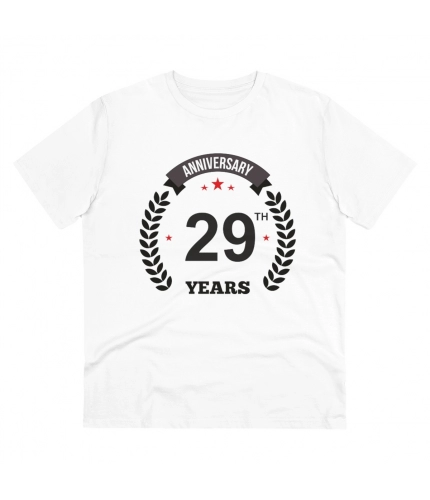 Men's PC Cotton 29th Anniversary Printed T Shirt (Color: White, Thread Count: 180GSM)