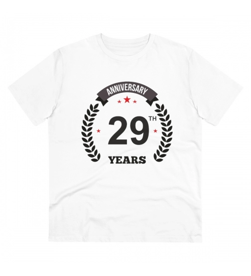 Men's PC Cotton 29th Anniversary Printed T Shirt (Color: White, Thread Count: 180GSM)