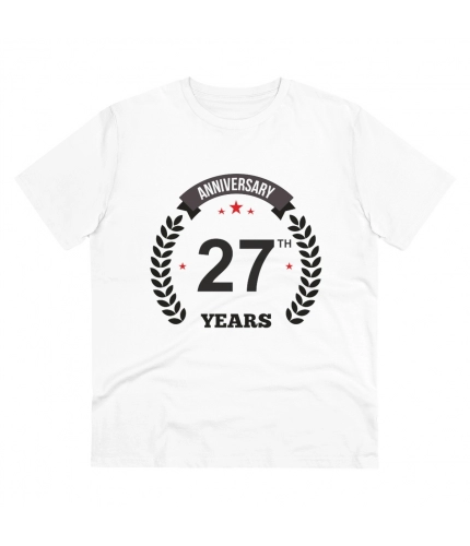 Men's PC Cotton 27th Anniversary Printed T Shirt (Color: White, Thread Count: 180GSM)