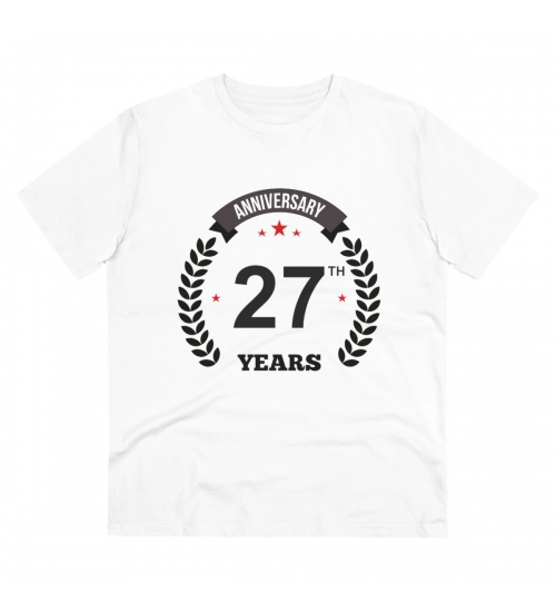 Men's PC Cotton 27th Anniversary Printed T Shirt (Color: White, Thread Count: 180GSM)