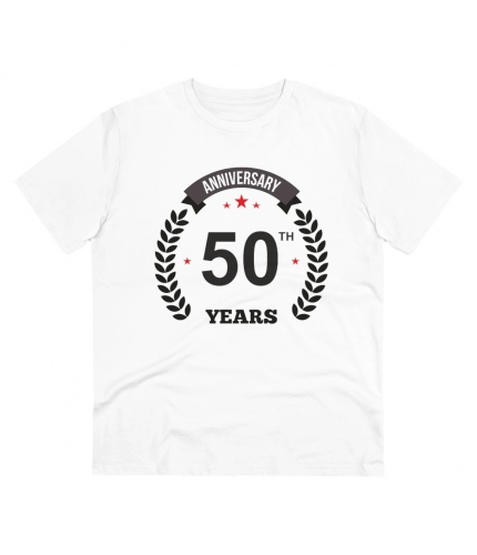 Men's PC Cotton 50th Anniversary Printed T Shirt (Color: White, Thread Count: 180GSM)