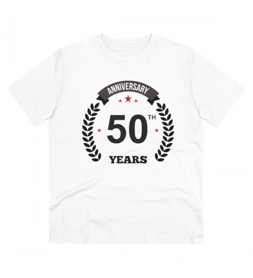Men's PC Cotton 50th Anniversary Printed T Shirt (Color: White, Thread Count: 180GSM)