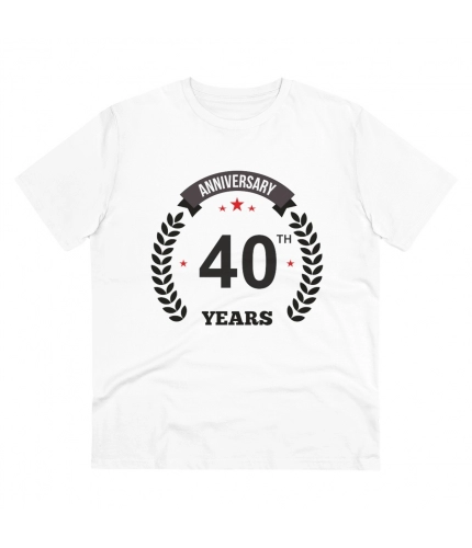 Men's PC Cotton 40th Anniversary Printed T Shirt (Color: White, Thread Count: 180GSM)