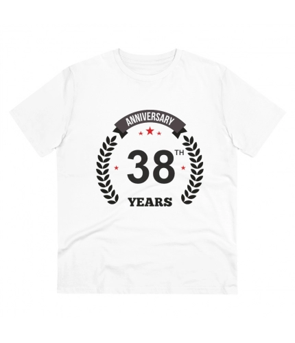 Men's PC Cotton 38th Anniversary Printed T Shirt (Color: White, Thread Count: 180GSM)