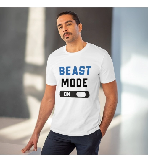 Men's PC Cotton Beast Mode On Printed T Shirt (Color: White, Thread Count: 180GSM) Men's PC Cotton Beast Mode On Printed T Shirt (Color: White, Thread Count: 180GSM)