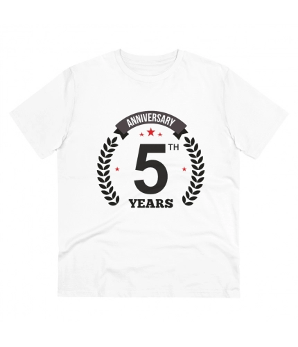 Men's PC Cotton 5th Anniversary Printed T Shirt (Color: White, Thread Count: 180GSM)