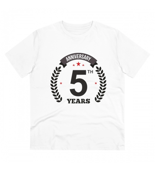 Men's PC Cotton 5th Anniversary Printed T Shirt (Color: White, Thread Count: 180GSM)