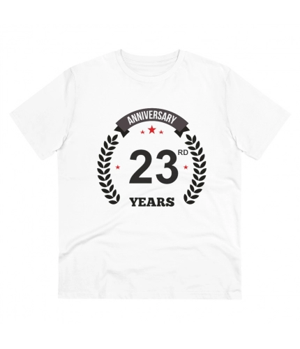 Men's PC Cotton 23rd Anniversary Printed T Shirt (Color: White, Thread Count: 180GSM)